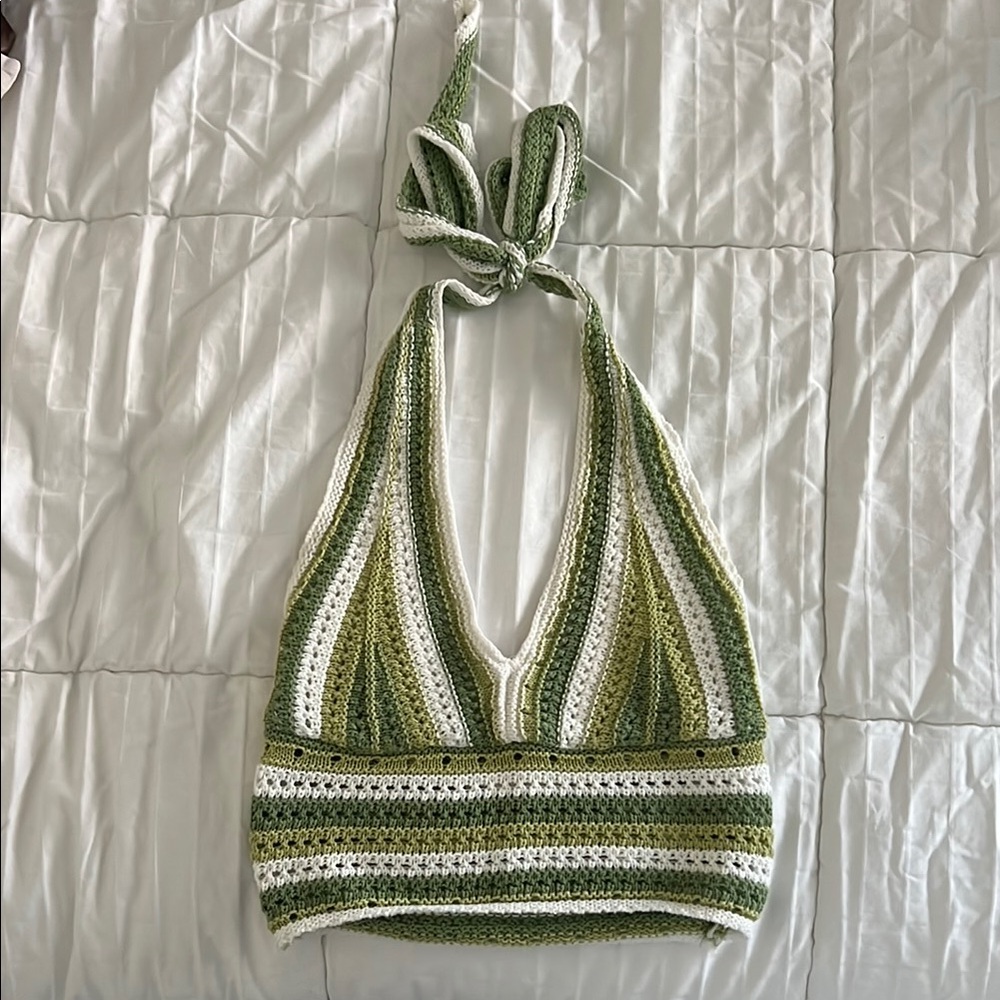 Handmade Green and White Crochet Halter Top